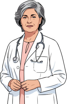 An old lady doctor with stethoscope vector illustration