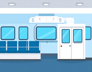 Interior of a modern train carriage.  Simple, clean design