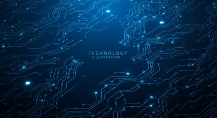 Vibrant blue circuit board glowing with digital data flow © khadija