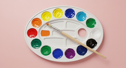 Vibrant paint palette and brush ready for art creation