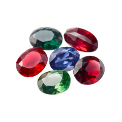 Fototapeta premium Colorful Gemstones with Varied Cuts and Shapes Displayed Together on a White Background for Jewelry and Design Projects