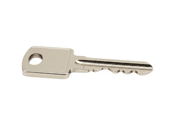 Isolated metal key used for unlocking doors, buildings, or security lockers and devices