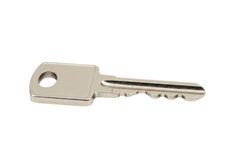 Isolated metal key used for unlocking doors, buildings, or security lockers and devices