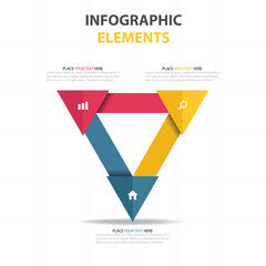Abstract triangular infographic elements with three colorful sections for data visualization and presentation