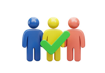 Isolated Three people with a checkmark, success, agreement, approval, and selection