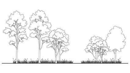 Architectural Tree Line Drawings – Minimal CAD Side View Forest Section Outline Set for Landscape Design AI EPS PNG JPEG.
