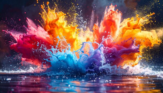 Colorful paint splashes on water - Powered by Adobe