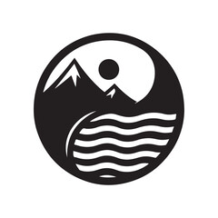 yin-yang shaped by ocean and mountain vector silhouette clip art logo design illustration