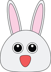Cute Cartoon Bunny with Large Eyes and Pink Ears on White Background