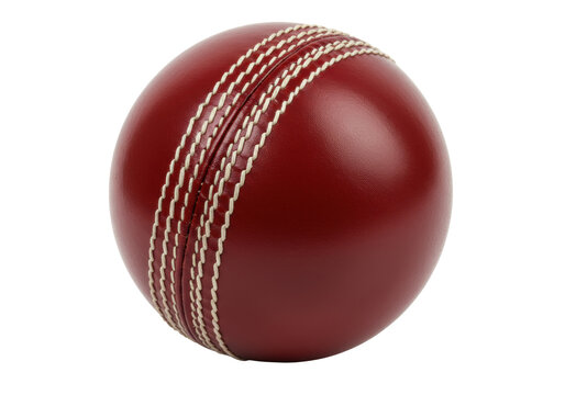 Isolated red leather cricket ball, sporting equipment used in cricket game, round