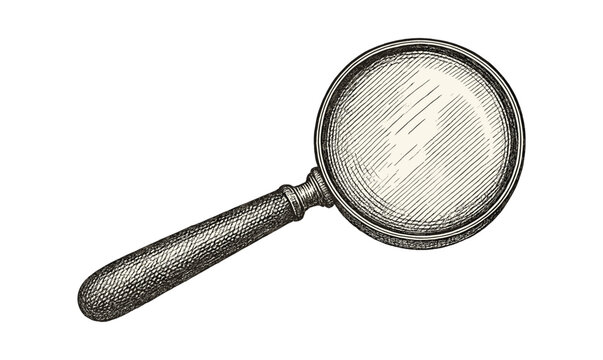 Vintage magnifying glass engraving illustration for antique themed design and print projects