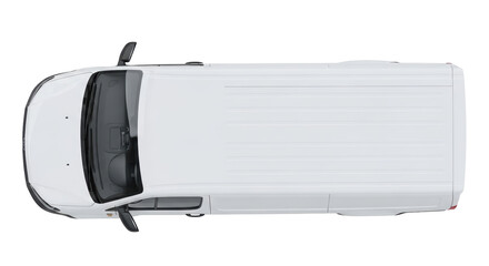 Isolated overhead perspective of a white van suitable for delivery and transport services