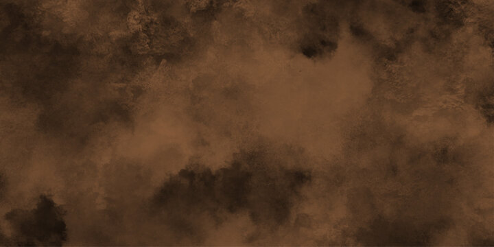 Eerie black background with billowing brown smoke on black background. old style dark brown grunge texture, brush painted . Old and grainy orange paper texture, vector,	