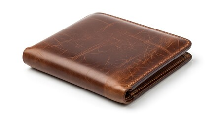 A classic brown leather bi-fold wallet with a distressed finish, presented on a clean white background.