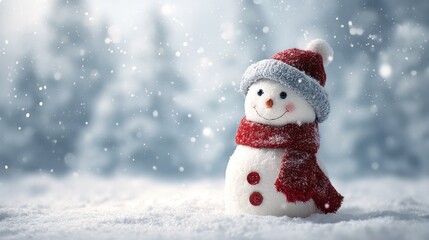 Cute Snowman in Winter Snowfall