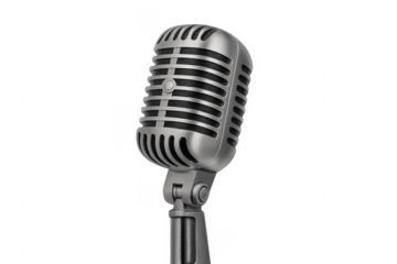 Vintage silver microphone on transparent background