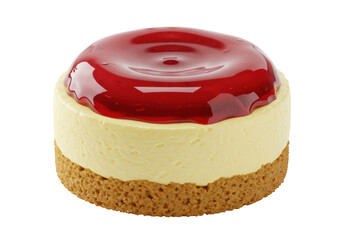 Isolated cheesecake dessert with red cherry glaze topping for confectionary product promo