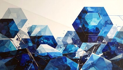 Angular blues and whites create a crystalline abstract pattern in a fragmented scene