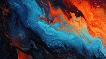 Vibrant Blue and Orange Abstract Liquid Artwork for Modern Design