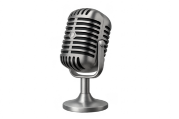 Vintage microphone on stand broadcasting retro sound