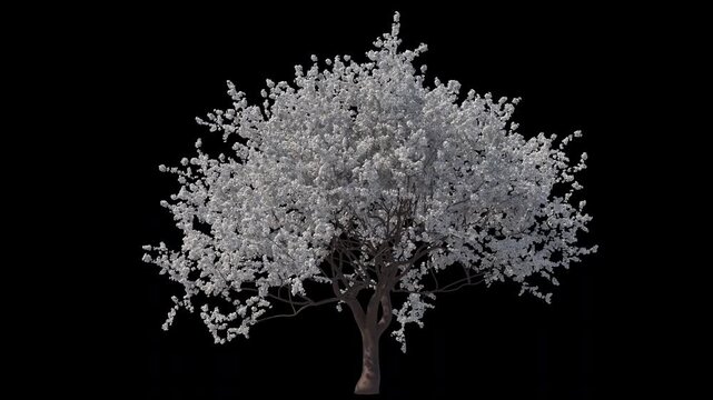 White Sakura Blossom with Soft Wind and Alpha Channel (ProRes, 4K).  3D generated FX Animation
