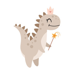 Cartoon dinosaur princess clipart. Cute dino girl character in pastel colors. Vector  illustration