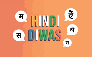 Fototapeta premium Hindi Diwas text with speech bubbles and Devanagari script