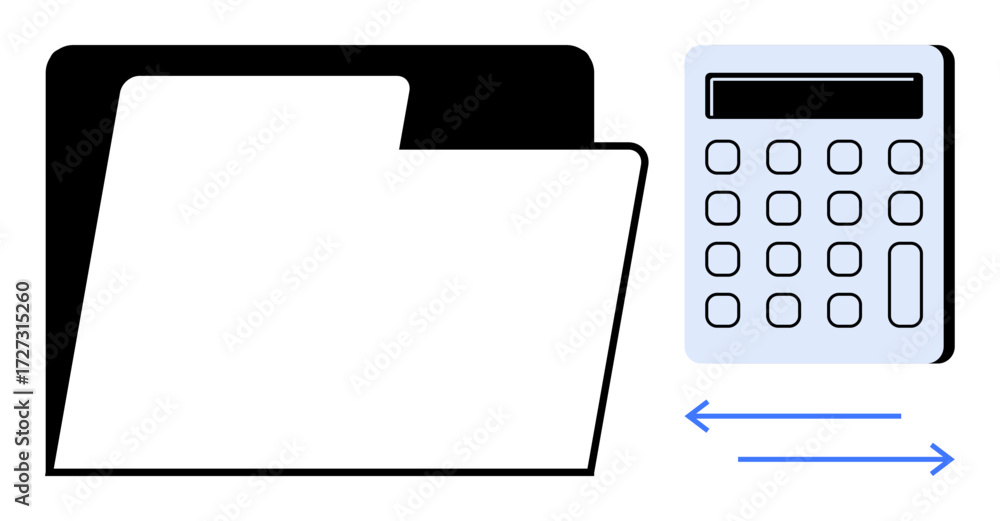 Aufkleber open file folder next to a digital calculator with arrows indicating data transfer. ideal for accoun
