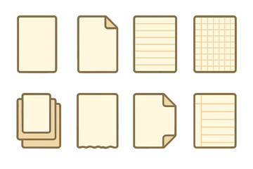 Basic Document Icons. Basic Document Sheets set of icons in neo-flat style: single blank sheet, folded corner sheet, lined paper sheet, grid paper