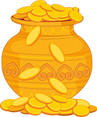 vector illustration of 
Kalash filled with golden coins Dhanteras festival celebration before Diwali