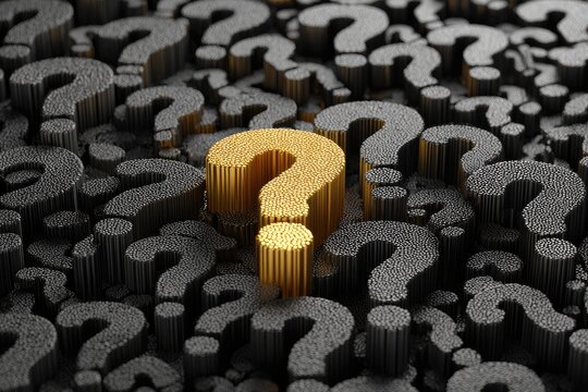 Golden question mark amidst many black question marks