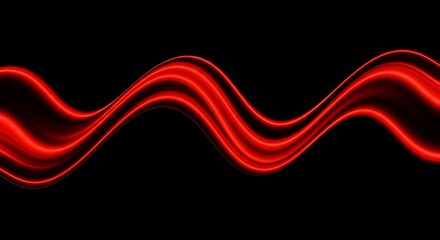 Fototapeta premium Vibrant red abstract wave flows dynamically across a stark black background, creating a powerful, energetic visual for modern design.
