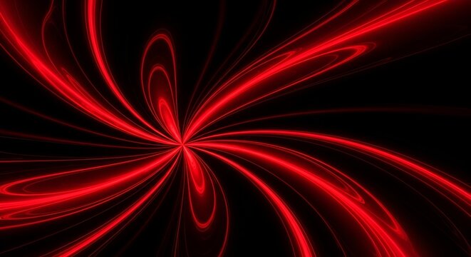 Dynamic red light trails swirl and flow creating an abstract explosion of energy against a deep black background