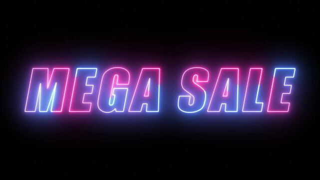 Neon glowing mega sale text effect, editable neon light text style isolated on black background.