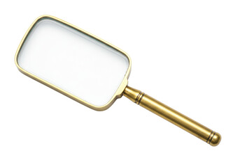 Isolated rectangular magnifying glass with bronze handle, antique style study tool