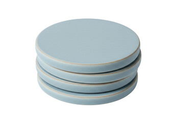 Isolated Stack of Four Light Blue Ceramic Plates for Food Photography or Presentation