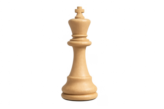 White wooden chess king piece isolated on transparent background
