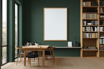 Modern dining area with a large blank canvas