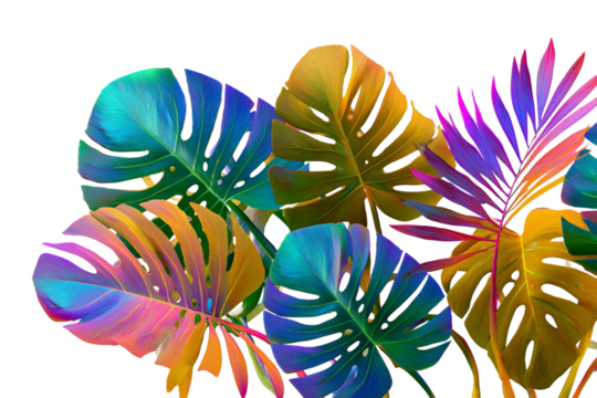 Rainbow Tropical Leaves – Colorful Palm and Monstera Illustration