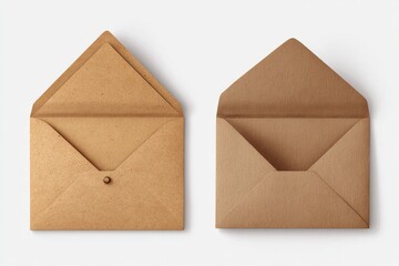 Two open kraft envelopes on white background
