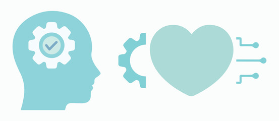 Brain, intelligence, mind, heart, work, mental health, network, human. Emotions, feelings, well-being, positive, head. Shape, set, icon, vector