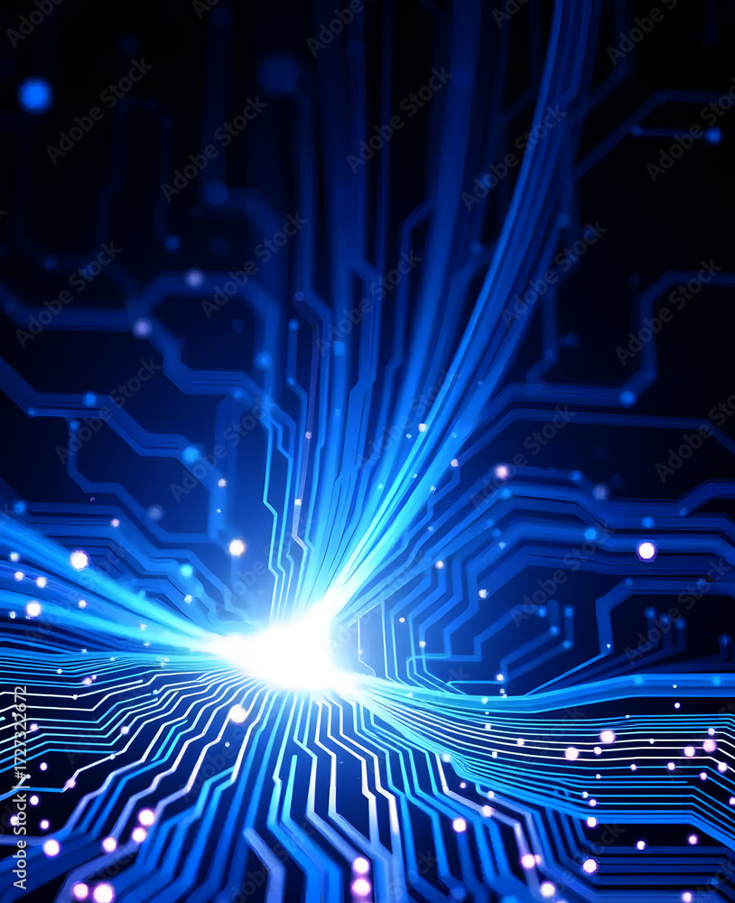 Poster quantum computer technologies concept futuristic blue circuit board background. modern technology ci