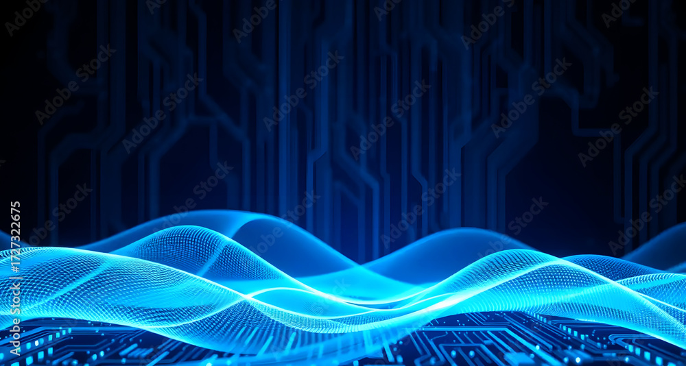 Poster quantum computer technologies concept futuristic blue circuit board background. modern technology ci