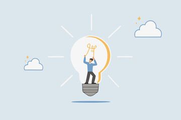 Entrepreneurship, businessman goes to fix light bulb