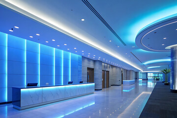 Obraz premium High-Tech Futuristic Interior with Escalator and Circular Ceiling Lights
