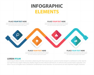 Colorful infographic elements with a winding path and diamond shapes representing data points and steps