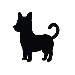 Silhouette of a Chihuahua Standing with Tail Curled Up on White Background