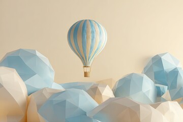 Pastel hot air balloon in a polygonal cloud scape