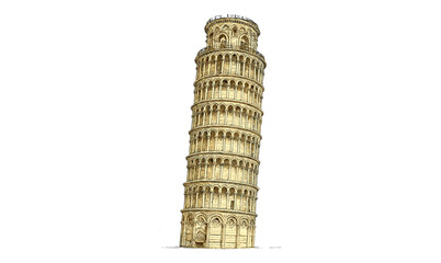 Engraved panorama of leaning tower design on yellow background for artistic composition