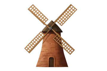 Traditional brick windmill generating rural energy, transparent background